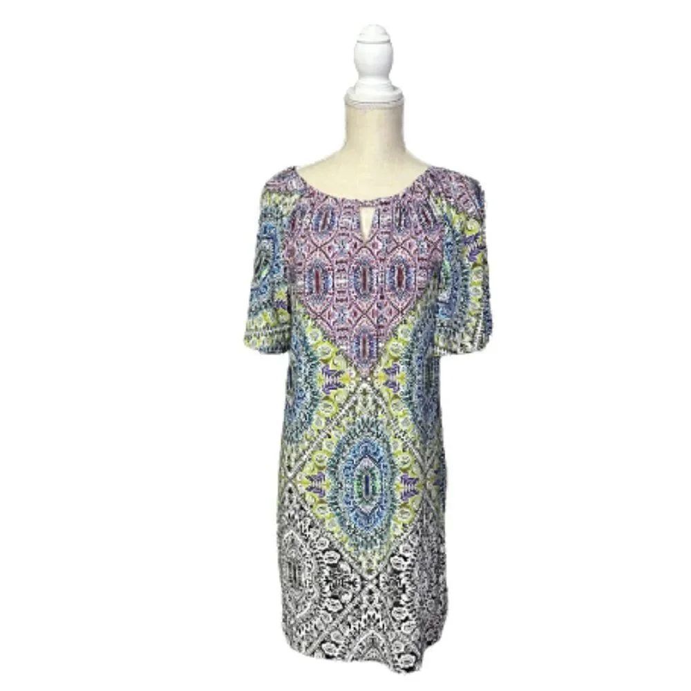 Chico's Pastel Multi Color Soft Jersey Knit Dress Sz Small Excellent Cond